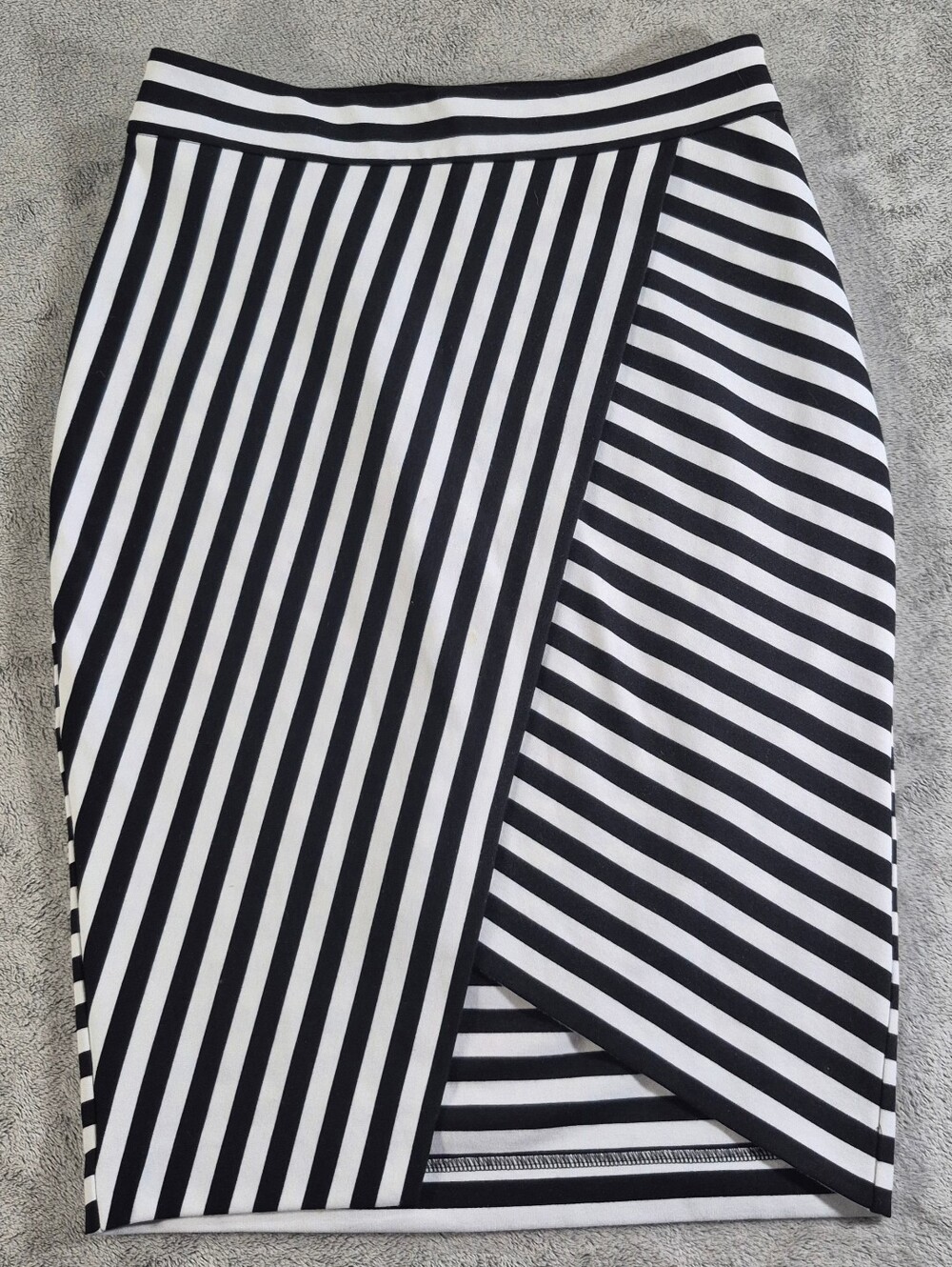 Black and White Striped Wrap Pencil Skirt
